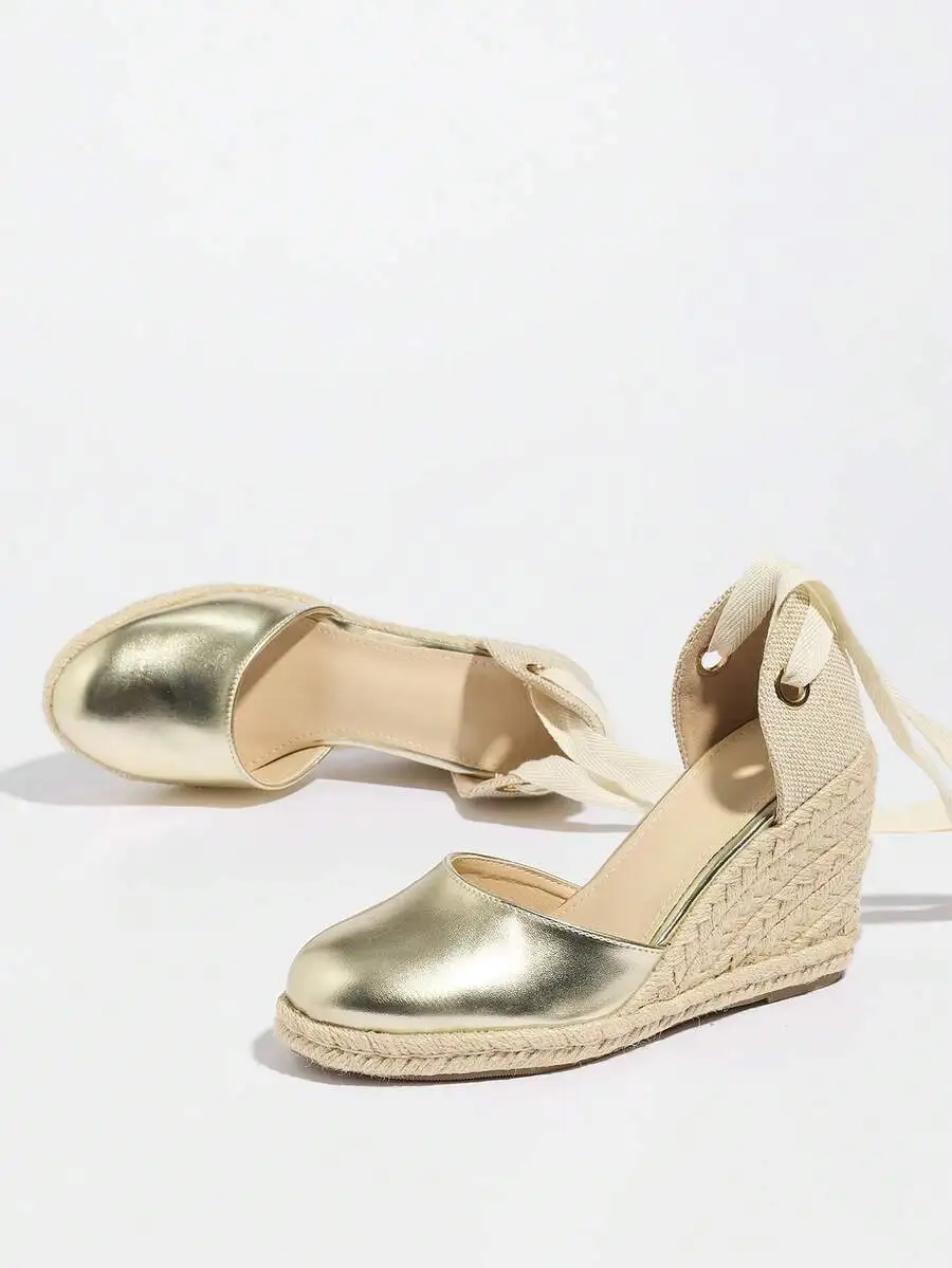 Wedge Espadrille Women - Metallic Cap Toe Espadrille Wedge Lace-Up