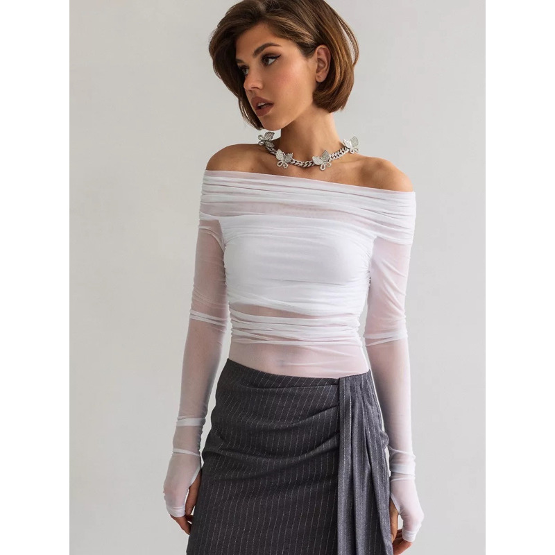 Women  Mesh Off Shoulder Top S – Blouse Off Shoulder recenzja i cena
