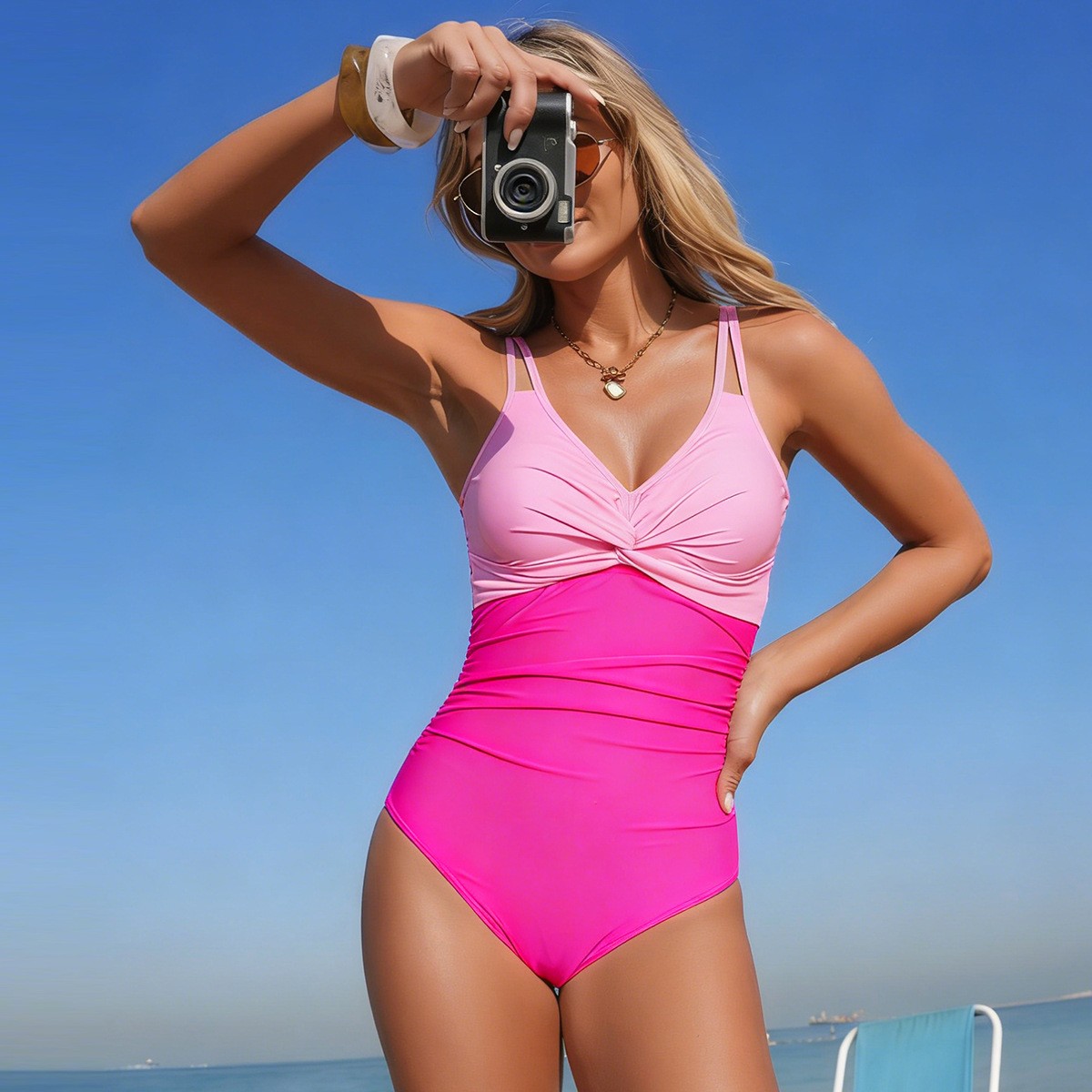 V Neck Twist Front One Piece S – Swimsuit Bikini Ruched recenzja i cena