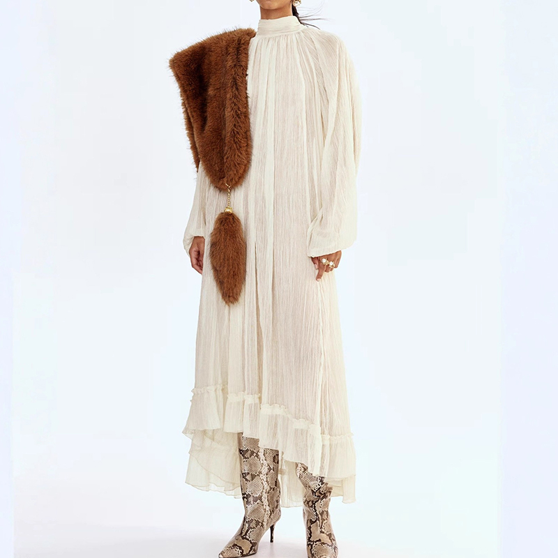 Ladies O-neck Long Sleeved Ple – Linen Dress Wrap recenzja i cena