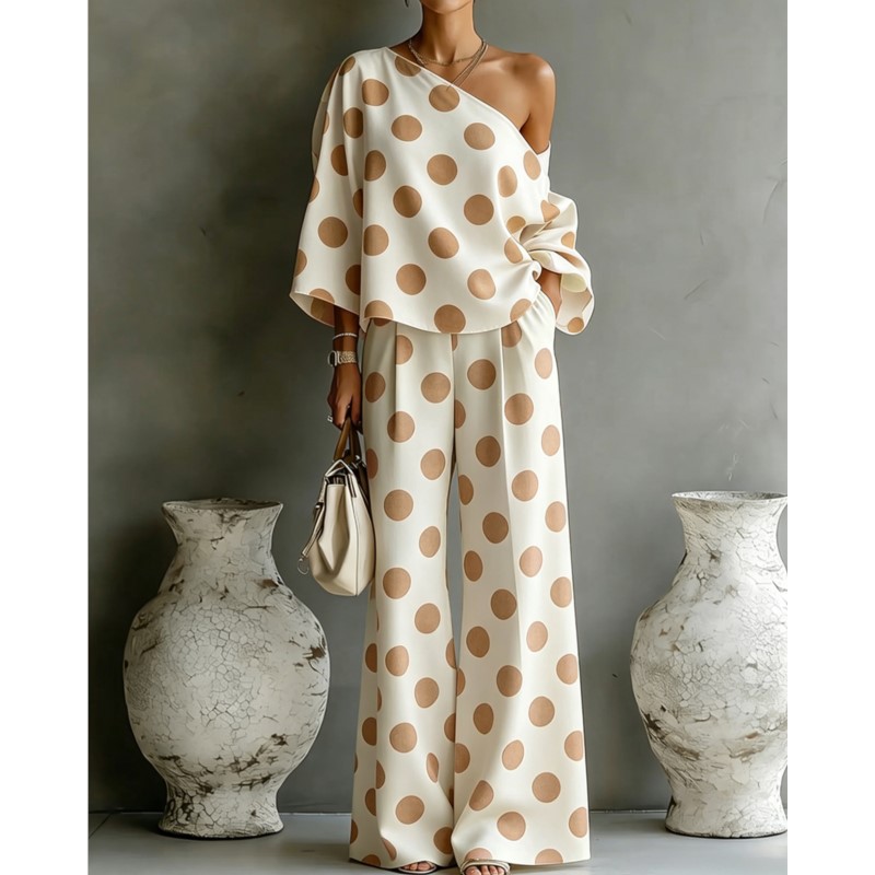 Women's Polka Dot 2 Piece Outf – Blouse Off Shoulder recenzja i cena