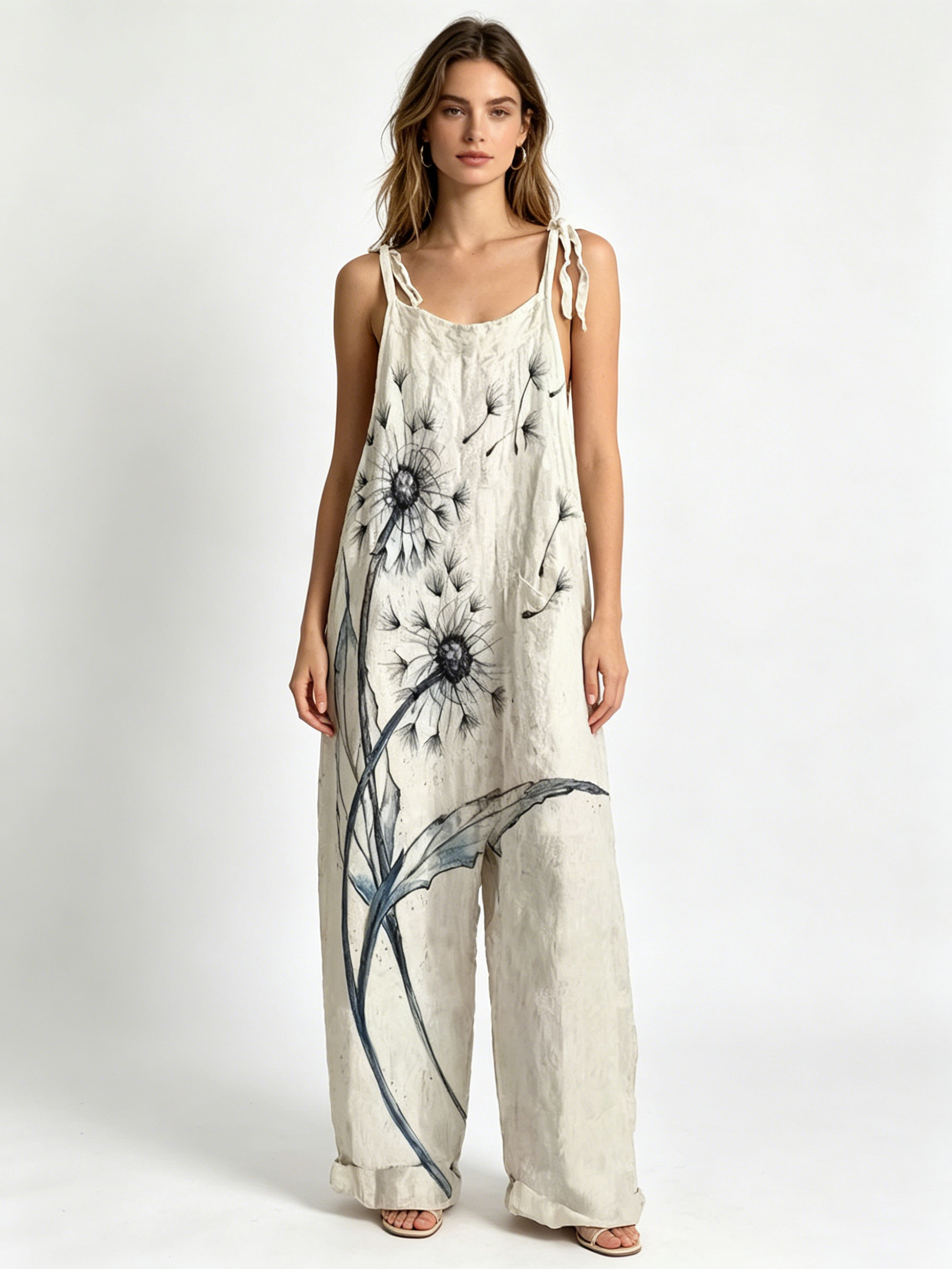 Oversized Baggy Watercolor Flo – Jumpsuit Linen Relaxed recenzja i cena