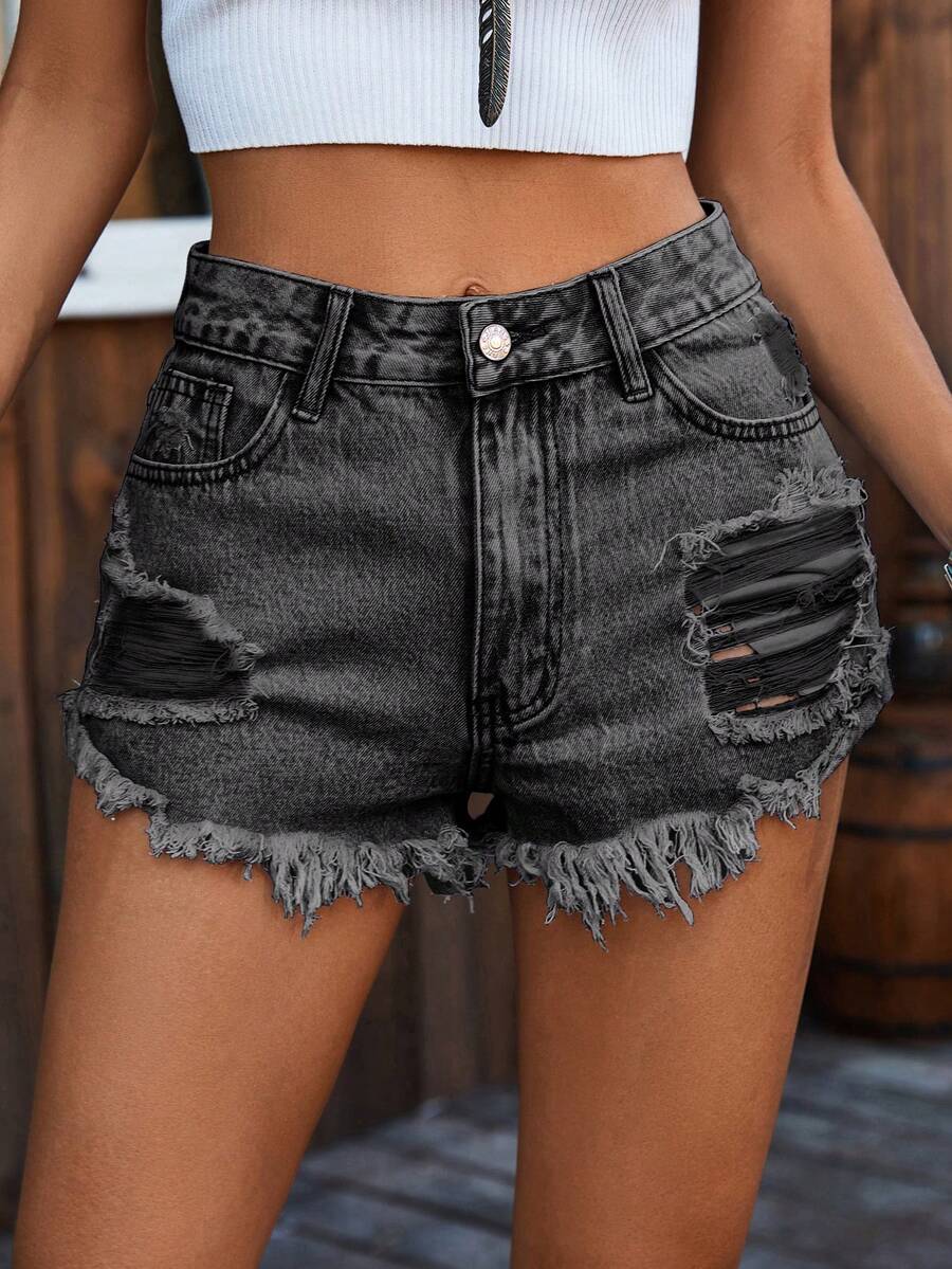 Ripped Denim Shorts High Waist – Shorts Denim Frayed recenzja i cena