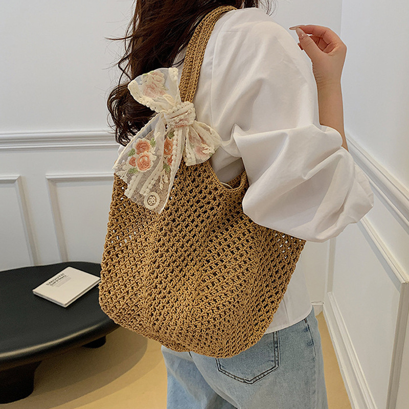Summer Lace Bow Tote Bags Wome – Crochet Bag Raffia recenzja i cena