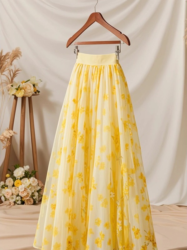 Summer 2026 High Waist Yellow  – Midi Skirt Floral recenzja i cena
