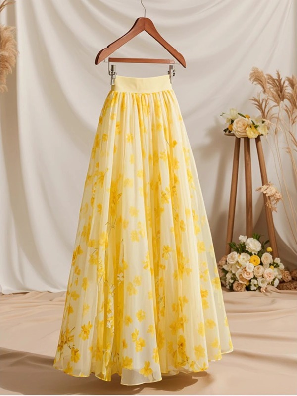 Summer 2026 High Waist Yellow  – Midi Skirt Floral recenzja i cena