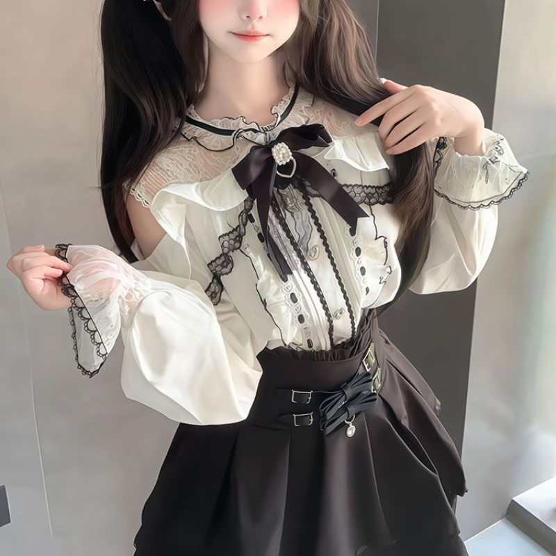 Japanese Gothic Y2k Lolita Sty – Blouse Off Shoulder recenzja i cena