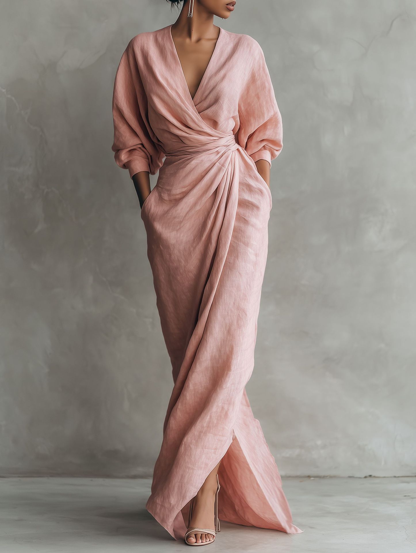 Women Linen Blend Wrap Maxi Dr – Linen Dress Wrap recenzja i cena