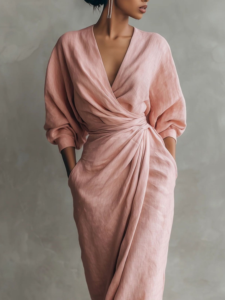 Women Linen Blend Wrap Maxi Dr – Linen Dress Wrap recenzja i cena