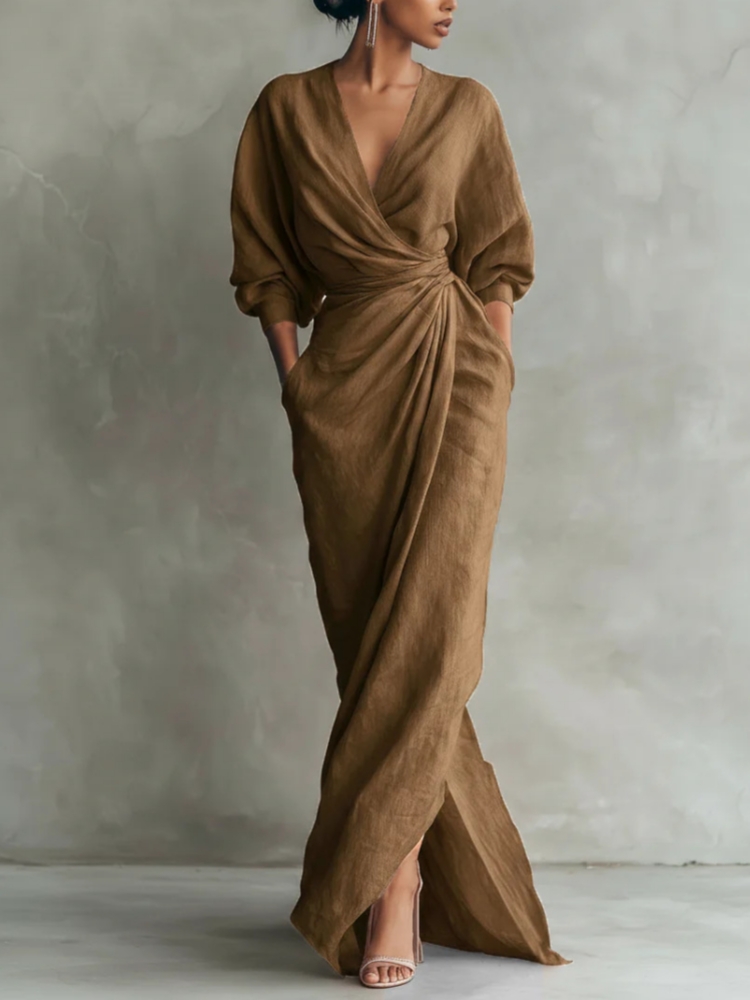 Women Linen Blend Wrap Maxi Dr – Linen Dress Wrap recenzja i cena