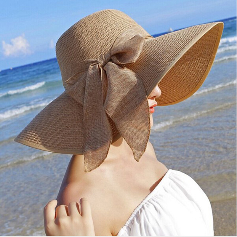 Summer Women Straw Hat Bowknot – Hat Floppy Wide recenzja i cena