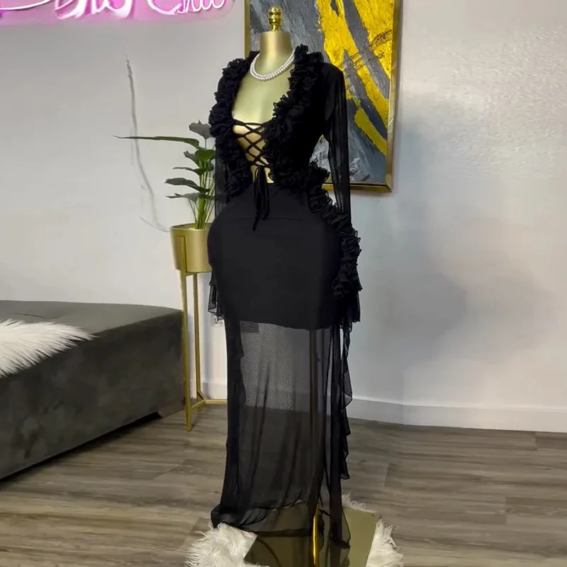 Fashion Women Set Mesh Full Sl – Crop Top Crochet recenzja i cena