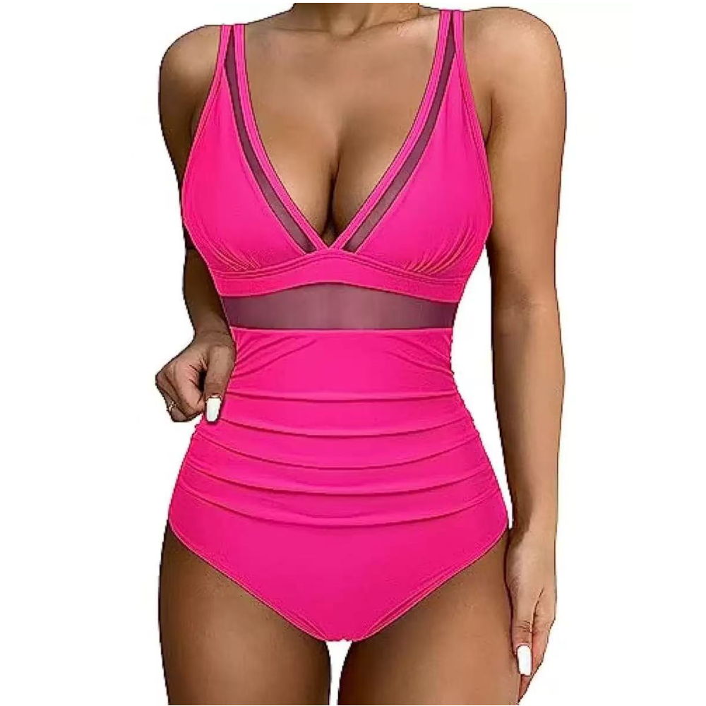 Women Deep V Mesh Cutout One P – Swimsuit Bikini Ruched recenzja i cena