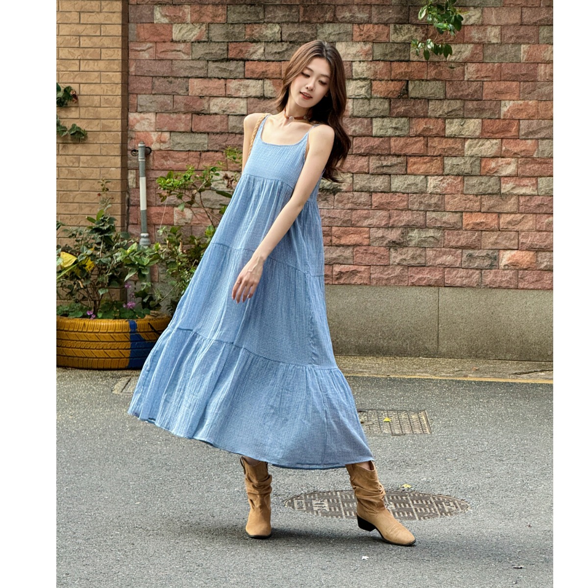 Elegant Blue Plaid Cotton Line – Linen Dress Wrap recenzja i cena