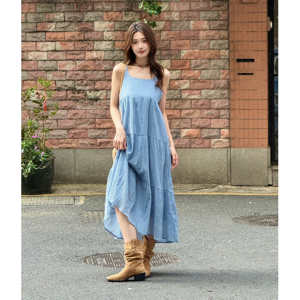 Elegant Blue Plaid Cotton Line – Linen Dress Wrap recenzja i cena