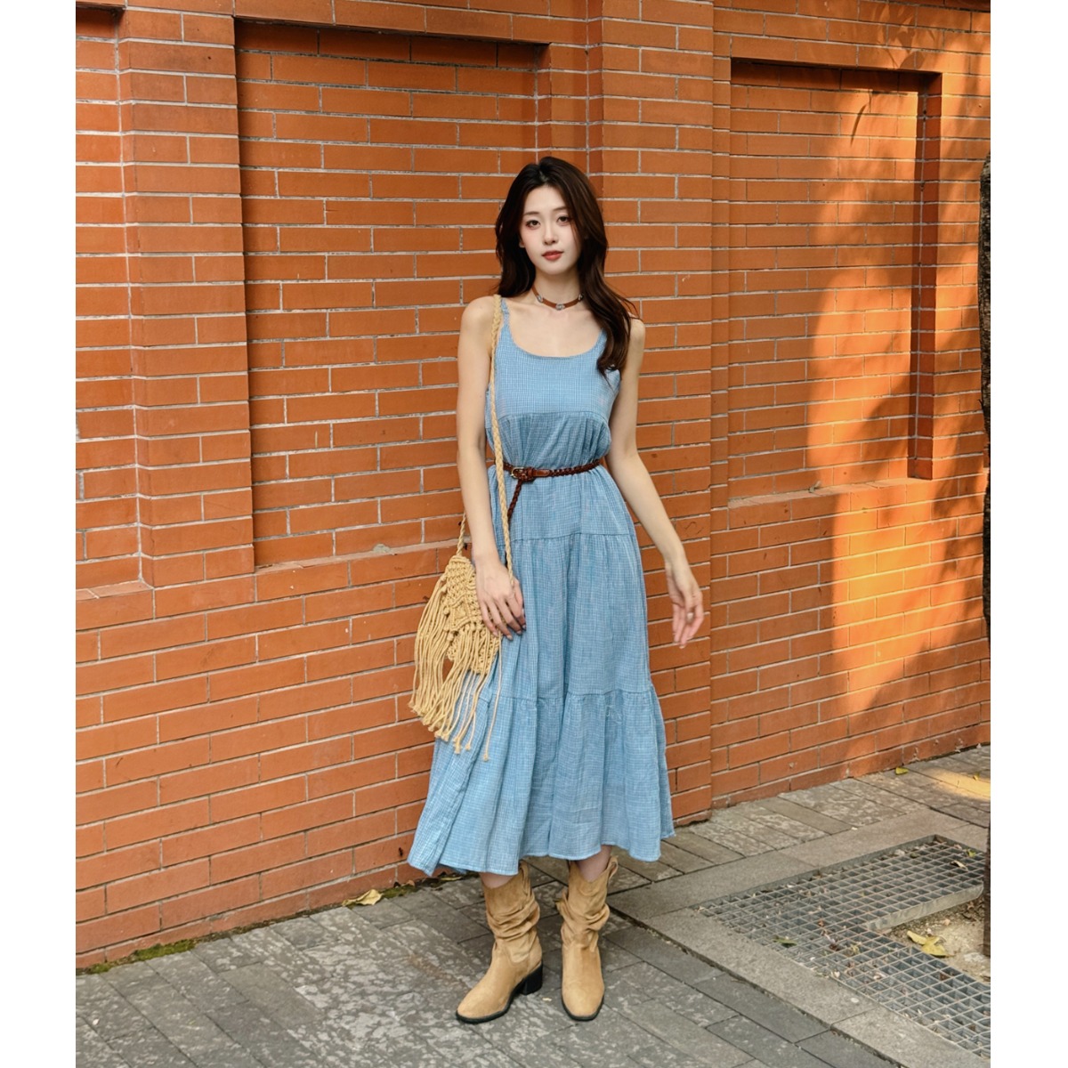 Elegant Blue Plaid Cotton Line – Linen Dress Wrap recenzja i cena