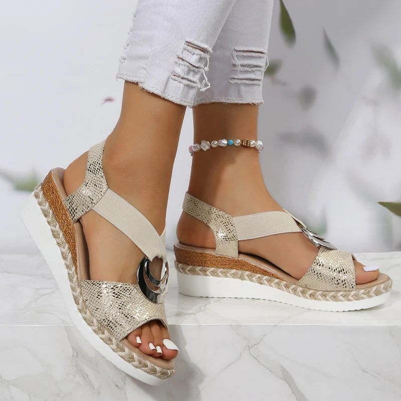 Metal Buckle Wedge Sandals for – Wedge Espadrille Women recenzja i cena