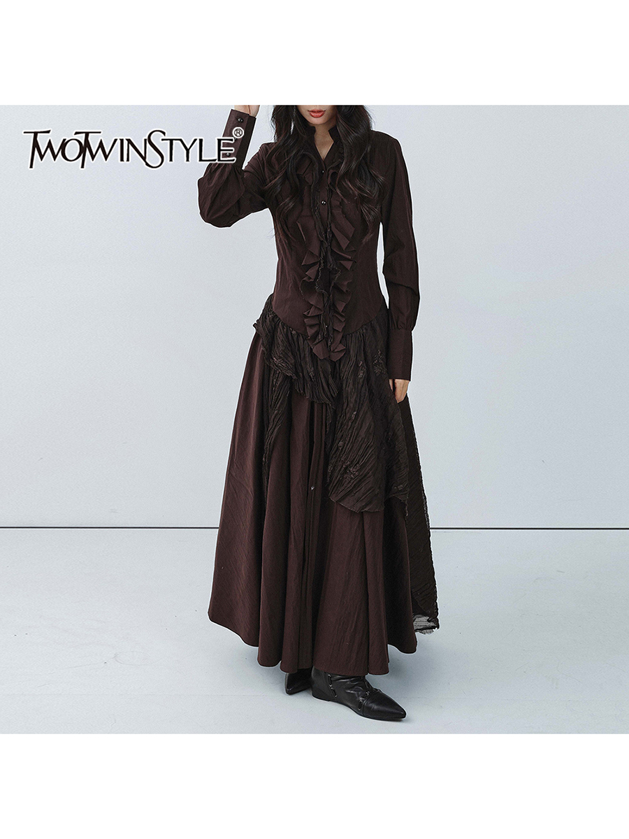 TWOTWINSTYLE Brown Spliced Fol – Linen Dress Wrap recenzja i cena