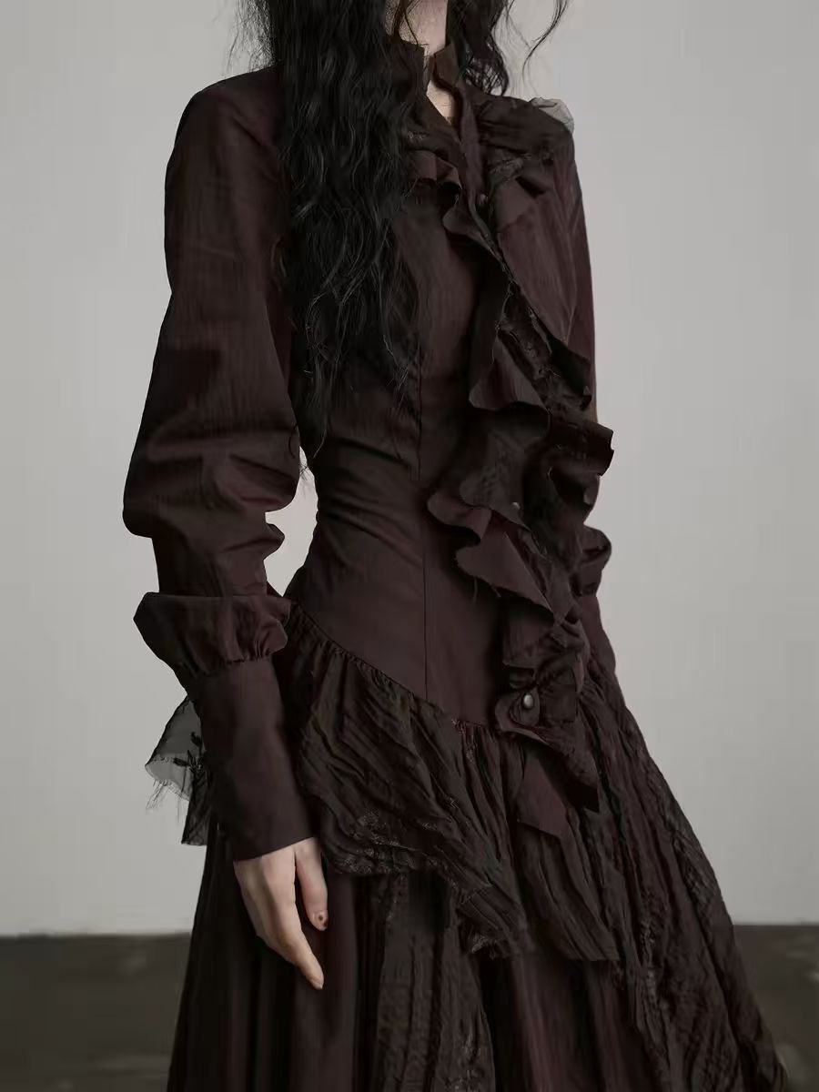 TWOTWINSTYLE Brown Spliced Fol – Linen Dress Wrap recenzja i cena