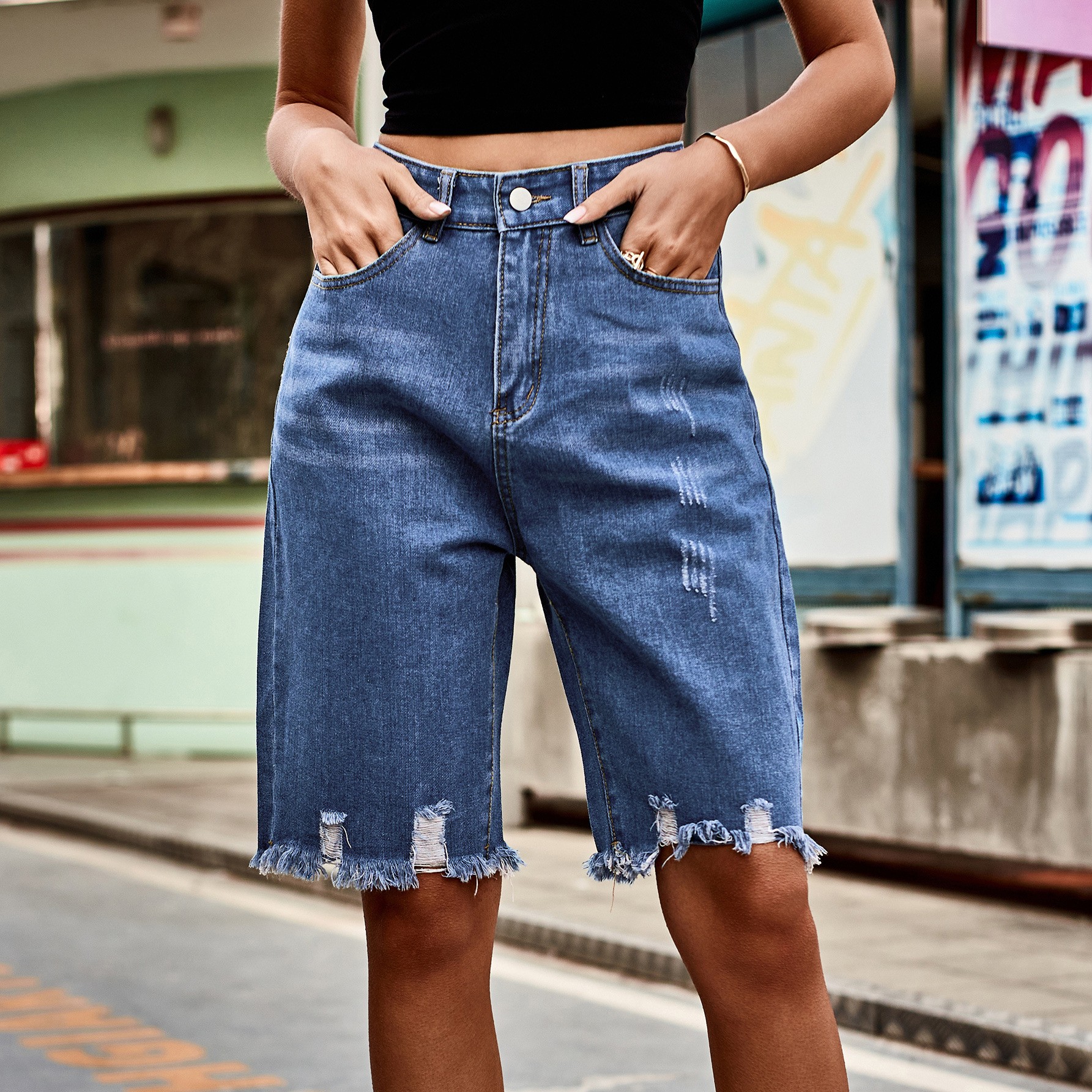 Summer Women's Clothing Distre – Shorts Denim Frayed recenzja i cena