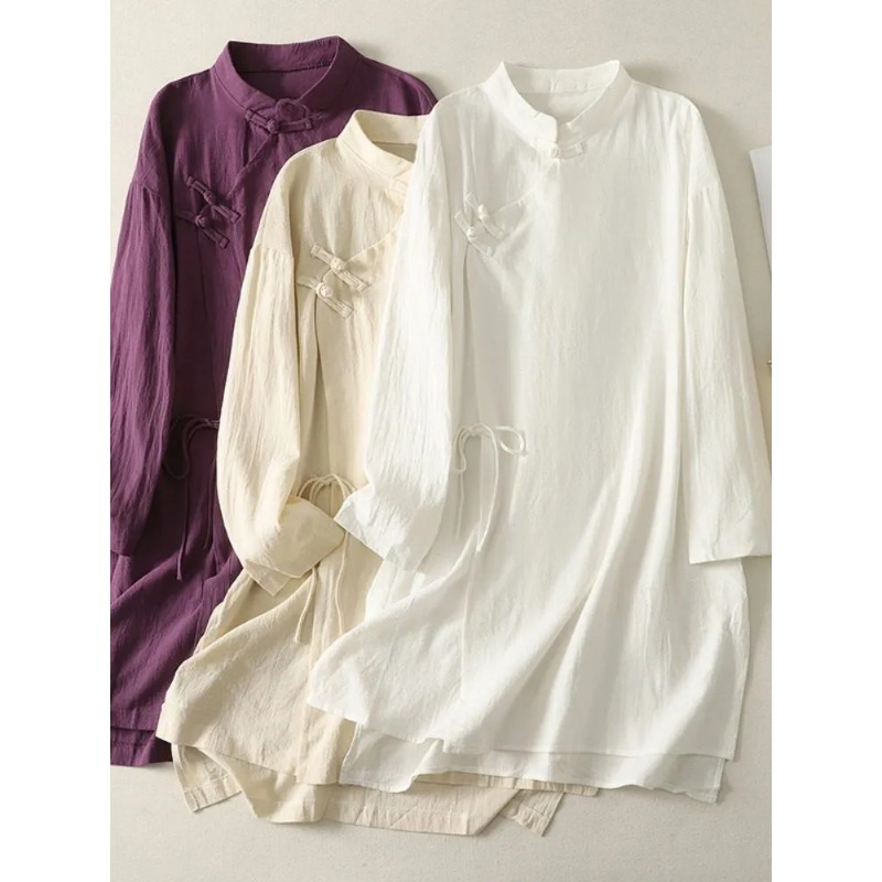 Women's Chinese Style Frog But – Linen Dress Wrap recenzja i cena