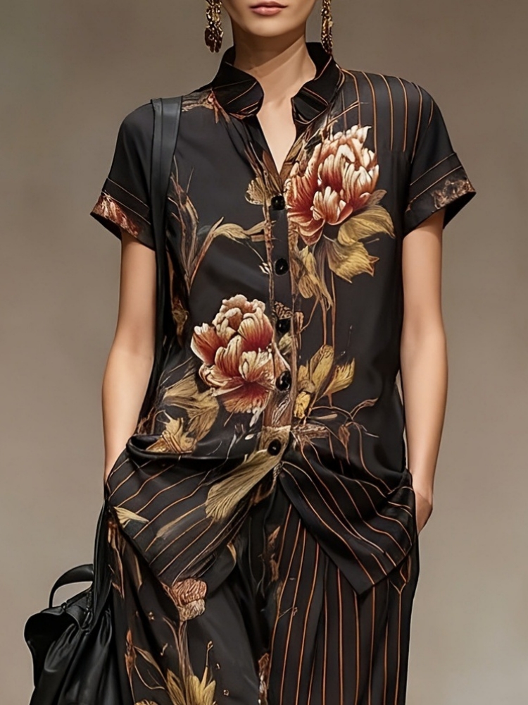 Chiffon Women Summer 2PCS Matc – Romper Floral Print recenzja i cena