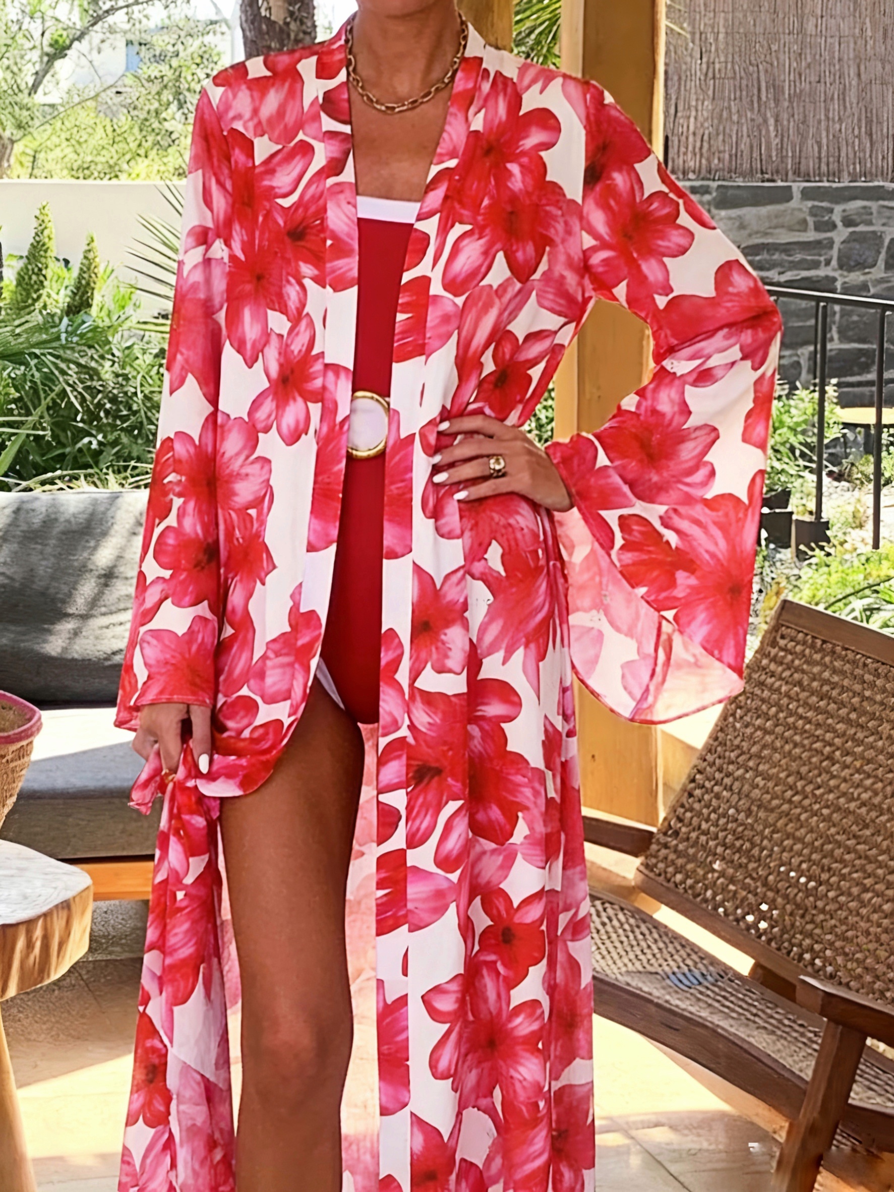 Women's Red Floral Kimono Robe – Kimono Sheer Floral recenzja i cena