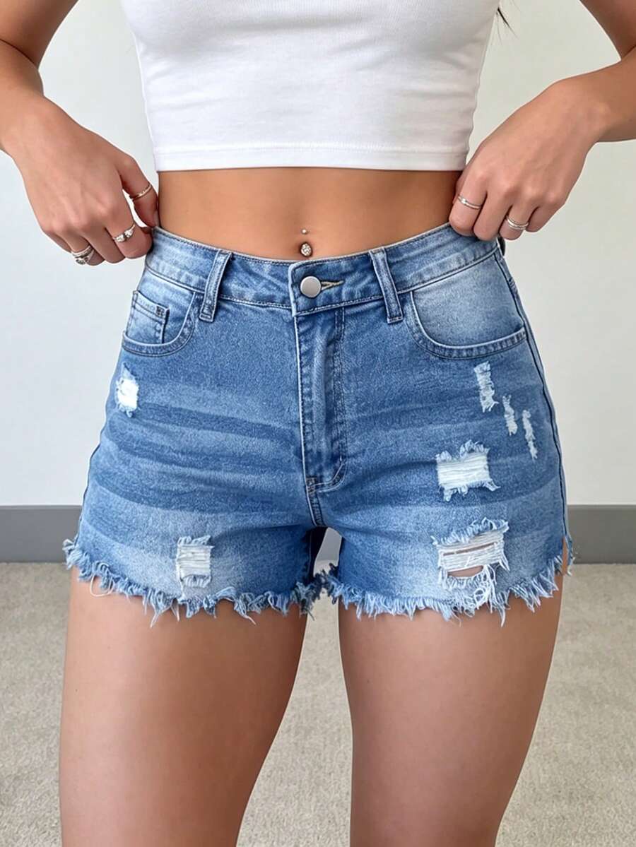 Womens Casual Distressed Denim – Shorts Denim Frayed recenzja i cena