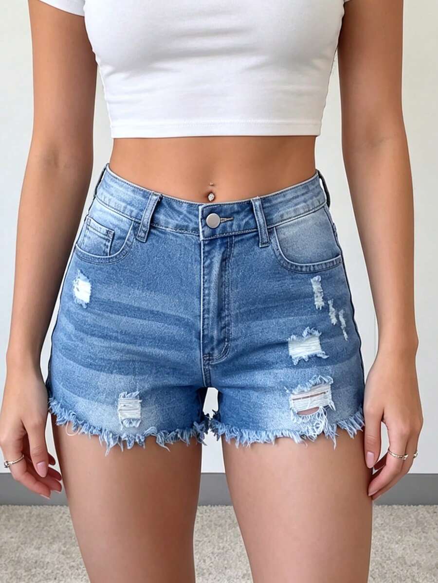 Womens Casual Distressed Denim – Shorts Denim Frayed recenzja i cena
