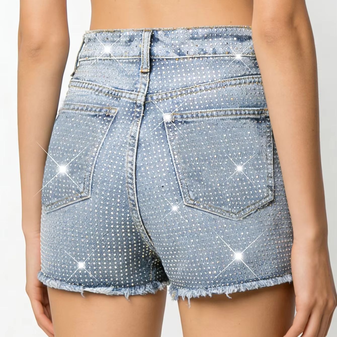 2026 New Full-Bejeweled Elasti – Shorts Denim Frayed recenzja i cena