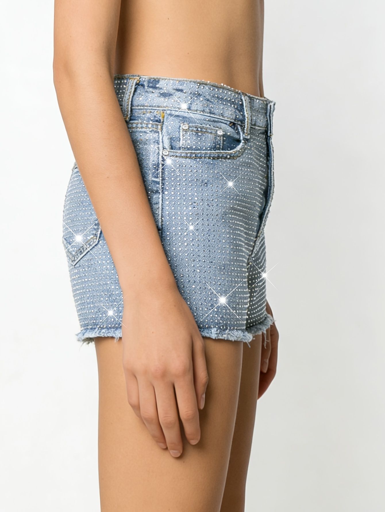 2026 New Full-Bejeweled Elasti – Shorts Denim Frayed recenzja i cena