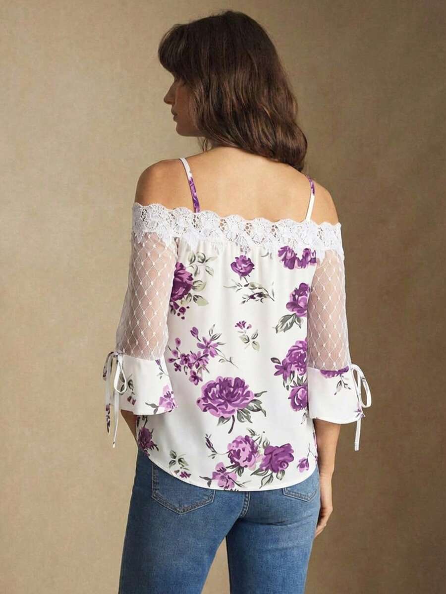 Purple Floral Print Off Should – Blouse Off Shoulder recenzja i cena