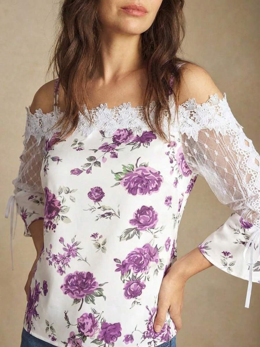 Purple Floral Print Off Should – Blouse Off Shoulder recenzja i cena