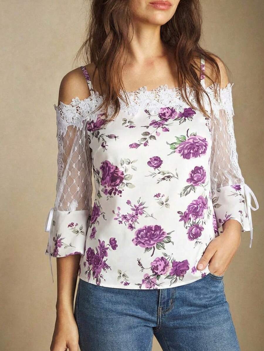 Purple Floral Print Off Should – Blouse Off Shoulder recenzja i cena