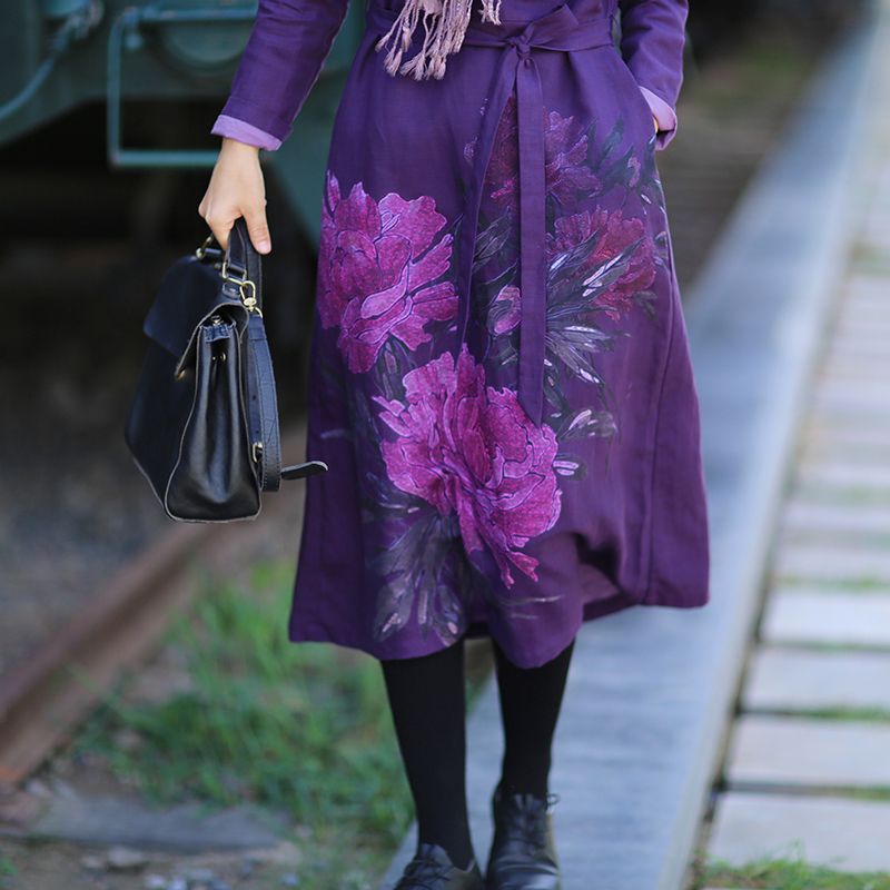 Warm Cotton Linen Peony Print  – Linen Dress Wrap recenzja i cena