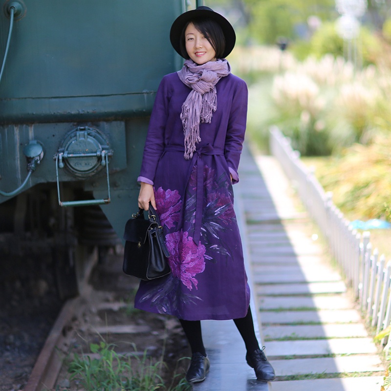 Warm Cotton Linen Peony Print  – Linen Dress Wrap recenzja i cena