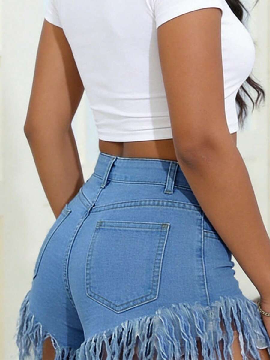 Distressed Frayed Hem Denim Sh – Shorts Denim Frayed recenzja i cena