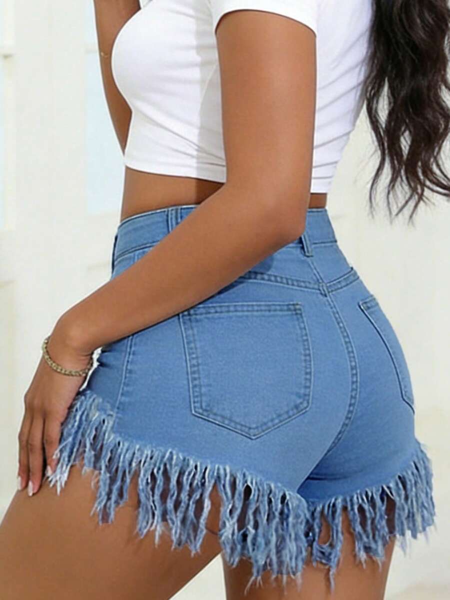 Distressed Frayed Hem Denim Sh – Shorts Denim Frayed recenzja i cena
