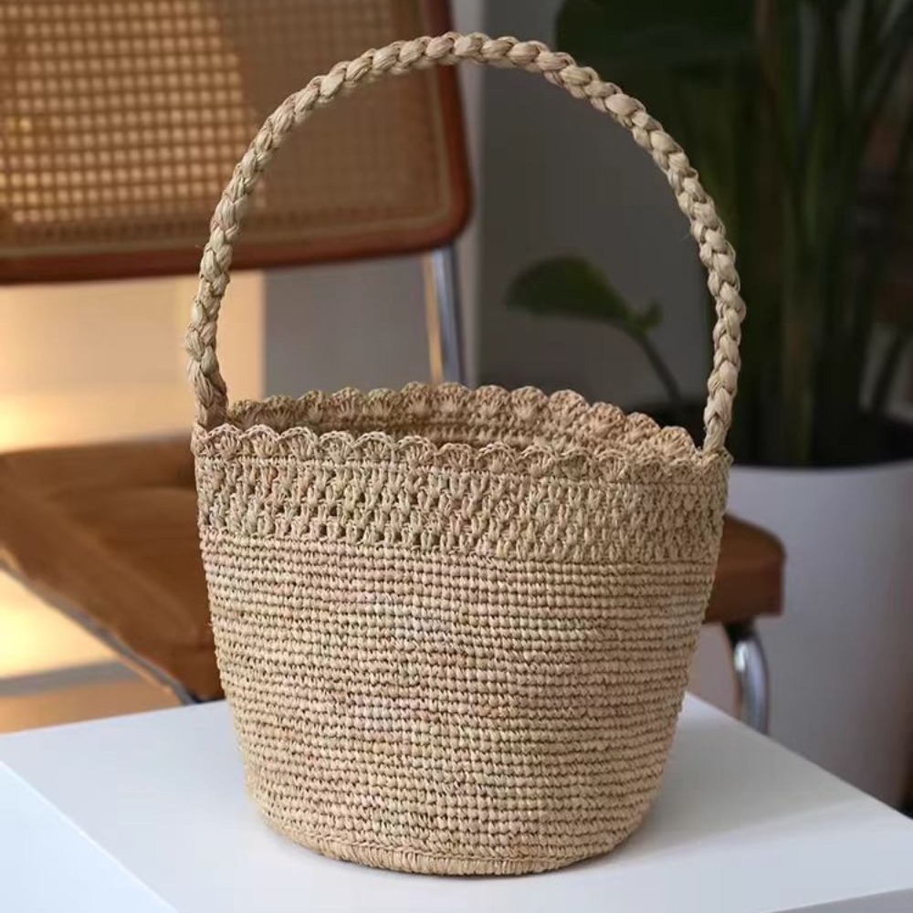 Handmade Crochet Straw Bucket  – Crochet Bag Raffia recenzja i cena