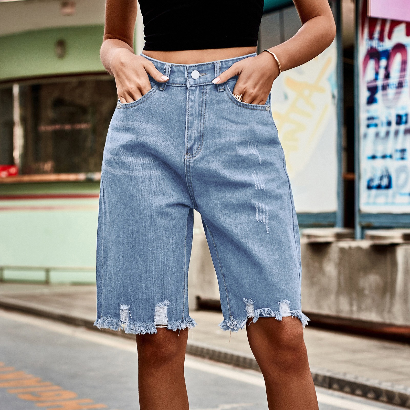 Summer Women's Clothing Distre – Shorts Denim Frayed recenzja i cena