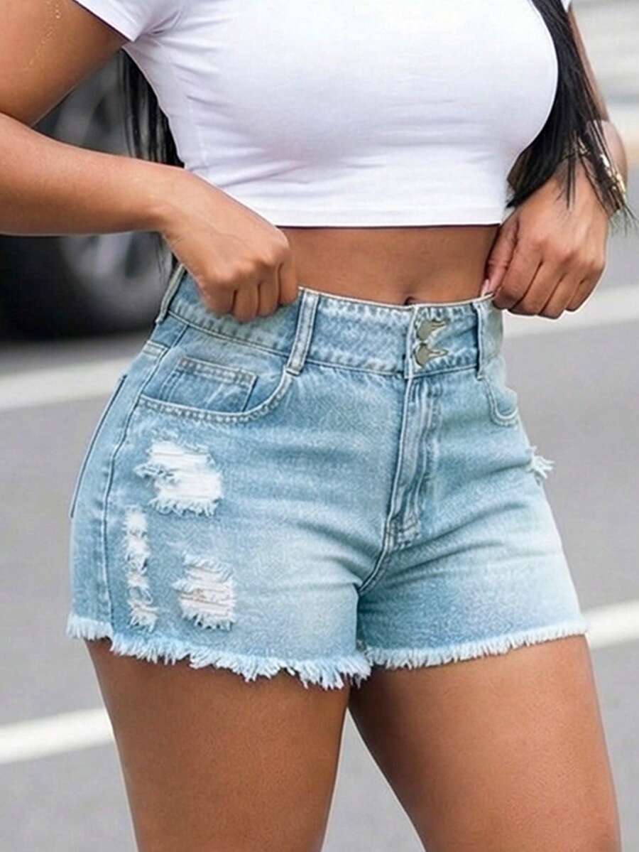 Women High Waist Denim Shorts  – Shorts Denim Frayed recenzja i cena