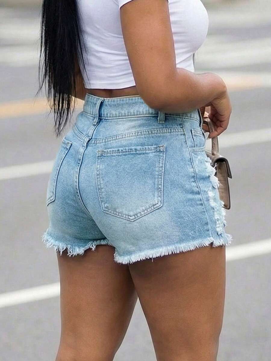 Women High Waist Denim Shorts  – Shorts Denim Frayed recenzja i cena