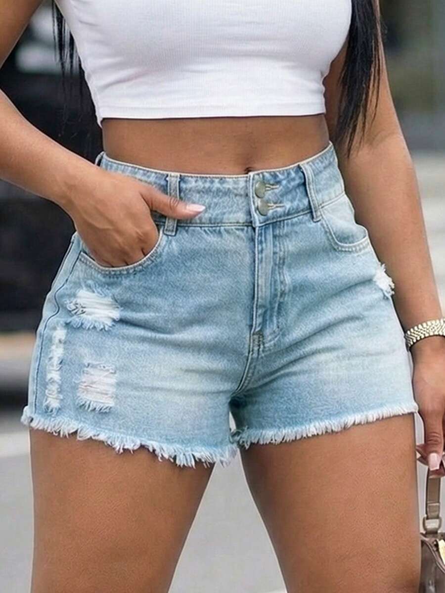 Women High Waist Denim Shorts  – Shorts Denim Frayed recenzja i cena