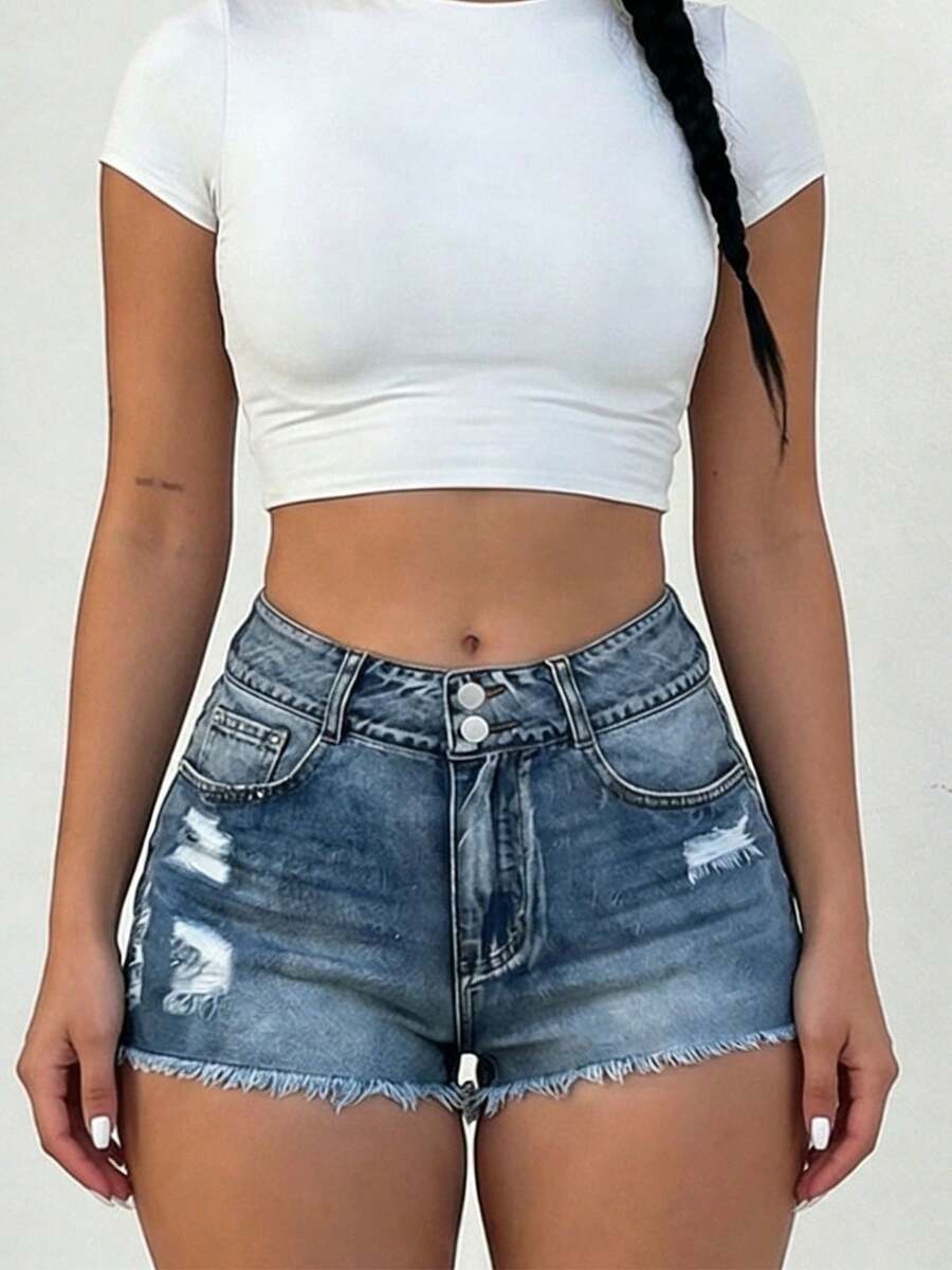 Mid-Rise Womens Denim Shorts W – Shorts Denim Frayed recenzja i cena