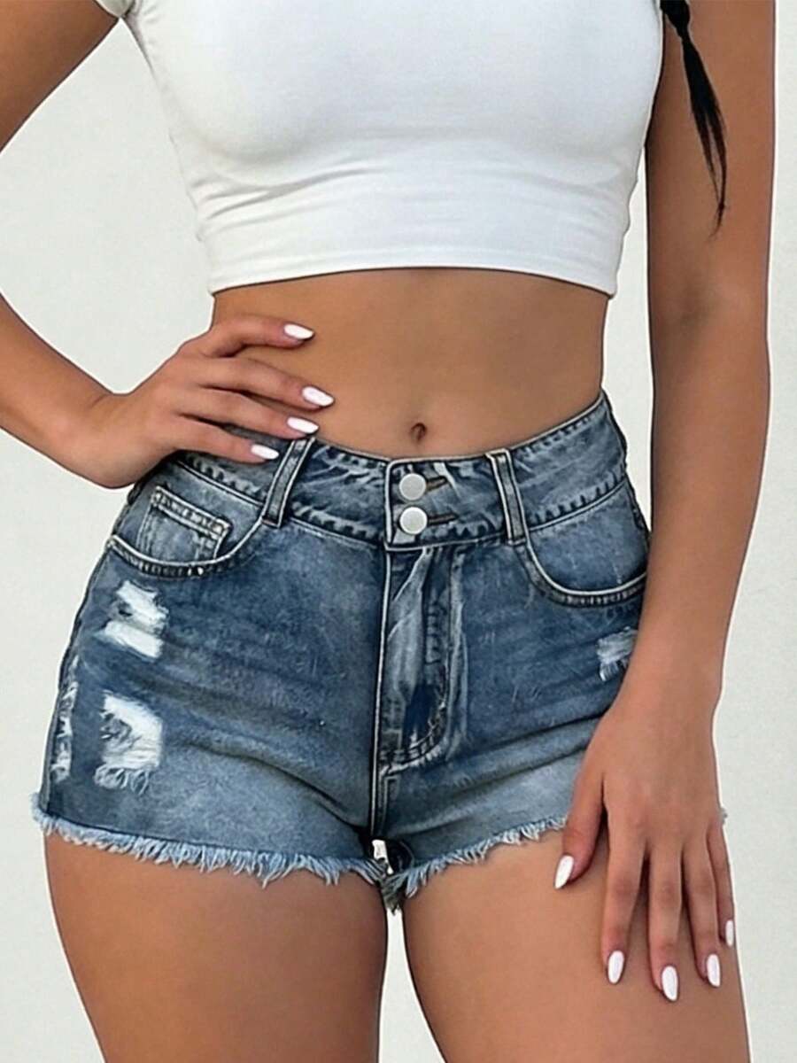 Mid-Rise Womens Denim Shorts W – Shorts Denim Frayed recenzja i cena